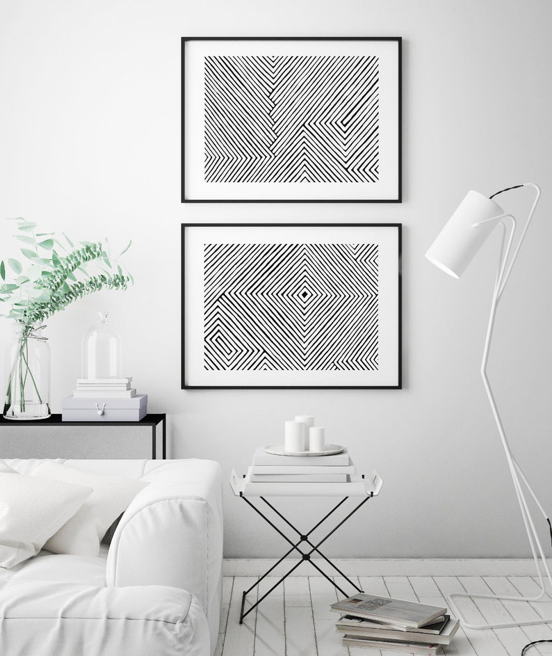 Abstract Wall Art Set of 2 Prints Geometric Wall Art Large Etsy