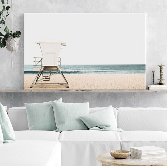 Lifeguard Tower Beach Canvas Print, Coastal Photography, Oversized Wall Art