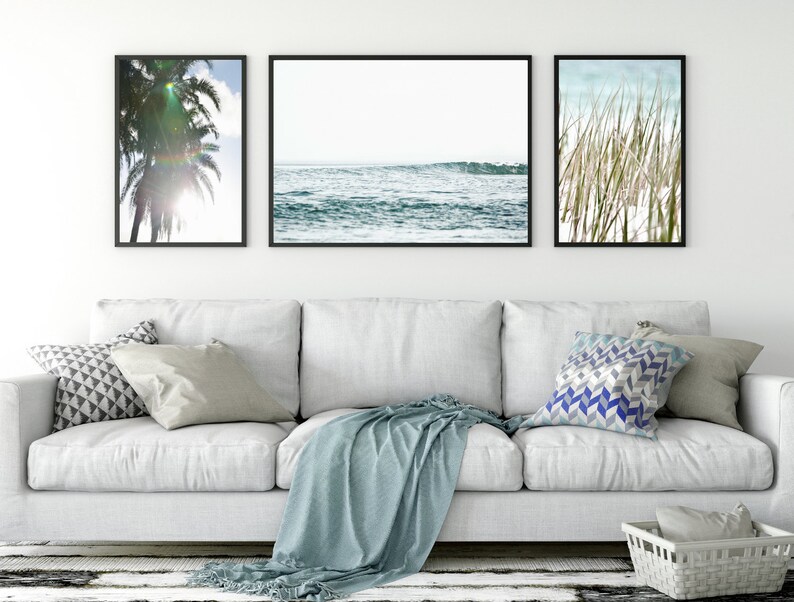 Coastal Wall Art Prints Set Of 3 Nautical Decor Beach Ocean Print Palm Tree Large Tropical Printable