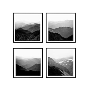 Mountain Wall Art, Set of 4 Prints, Landscape Photography Prints, Black and White Wall Art Prints, Nature Art, 8x8 | 12x12 | 16x16 Prints