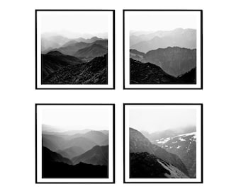 Mountain Wall Art, Set of 4 Prints, Landscape Photography Prints, Black and White Wall Art Prints, Nature Art, 8x8 | 12x12 | 16x16 Prints