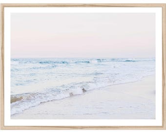 Sunset Beach Photography Art Print, Pastel Coastal Wall Art (UNFRAMED)