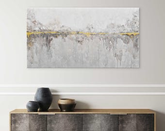 Abstract schilderij, 24 x 48 kunst aan de grote muur, origineel acrylschilderij, neutraal beige abstracte kunstwerken