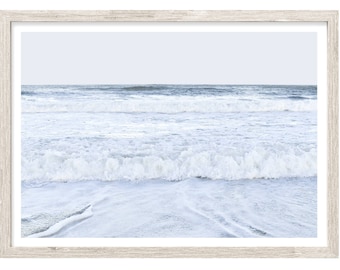 Coastal Ocean Waves Print, Light Blue Beach Photography, Large Wall Art (Unframed)