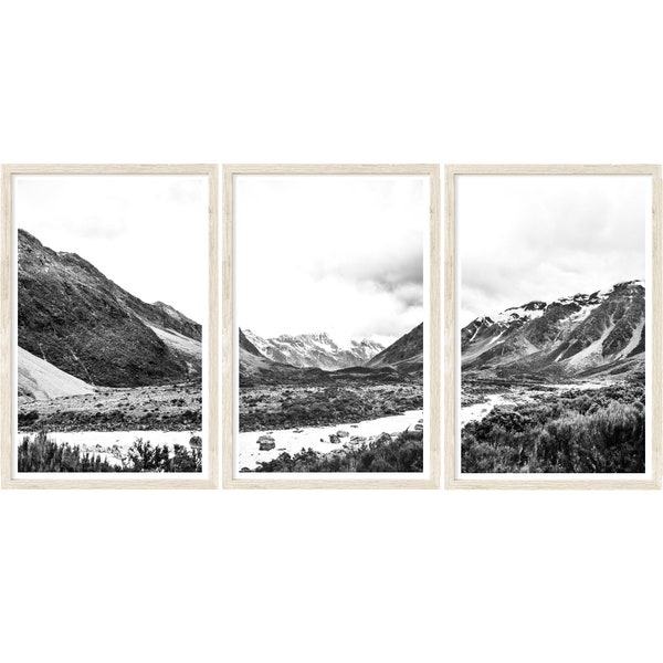 Set of 3 Prints, Mountain Wall Art, Black and White Photography Prints, Nature Wall Art Prints, Landscape Wall Art