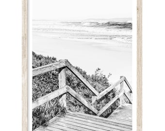 Black and White Beach Photography Print: Large Coastal Wall Art (Unframed)
