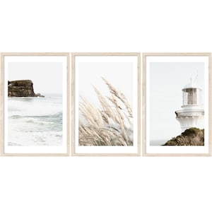 Coastal Wall Art, Set of 3 Prints, Large Wall Art Prints, Lighthouse Photography Prints, Coastal Prints, Nautical Decor, Neutral Prints