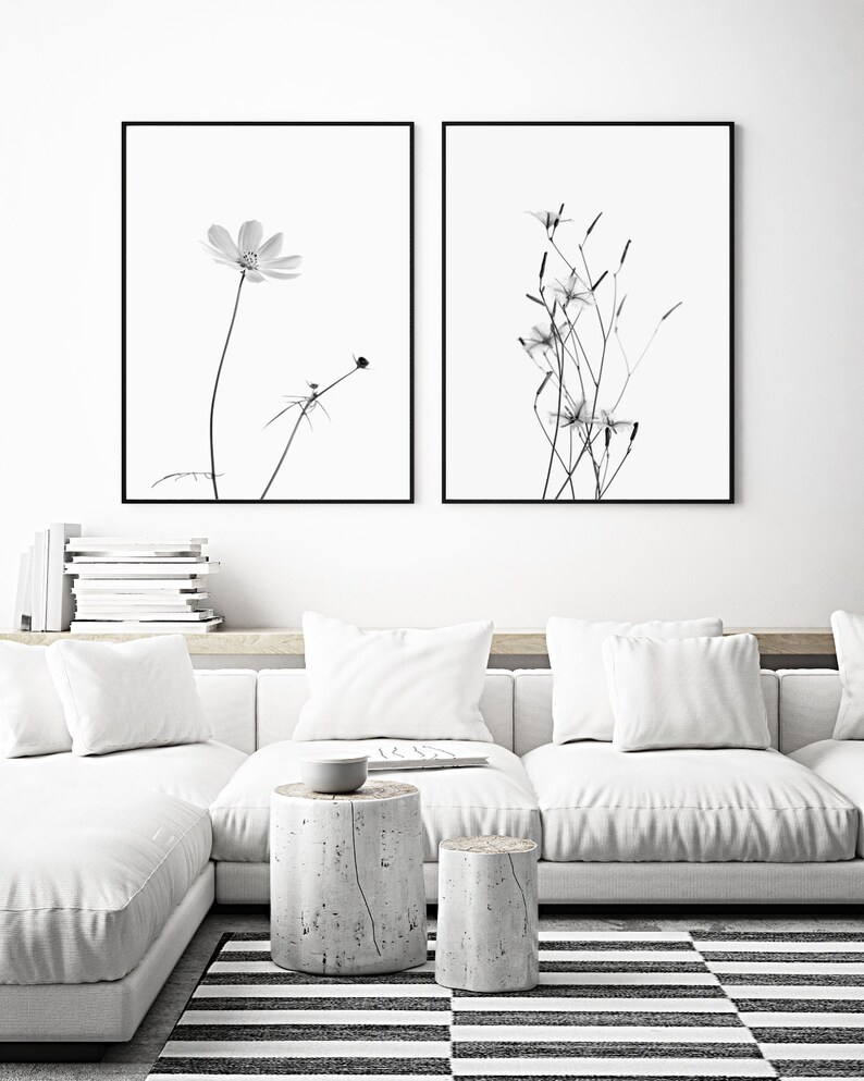 Flower Wall Art Set of 2 Black and White Flower Photography Etsy