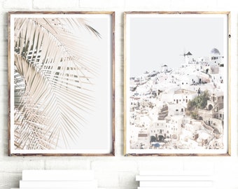 Santorini Print, Set of 2 Prints, Greece Wall Art, Large Wall Art Prints, Greece Photography Prints, Neutral Wall Art