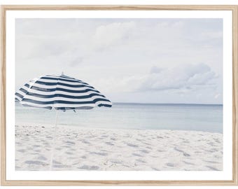 Beach Umbrella Art Print, Coastal Photography, Large Wall Decor