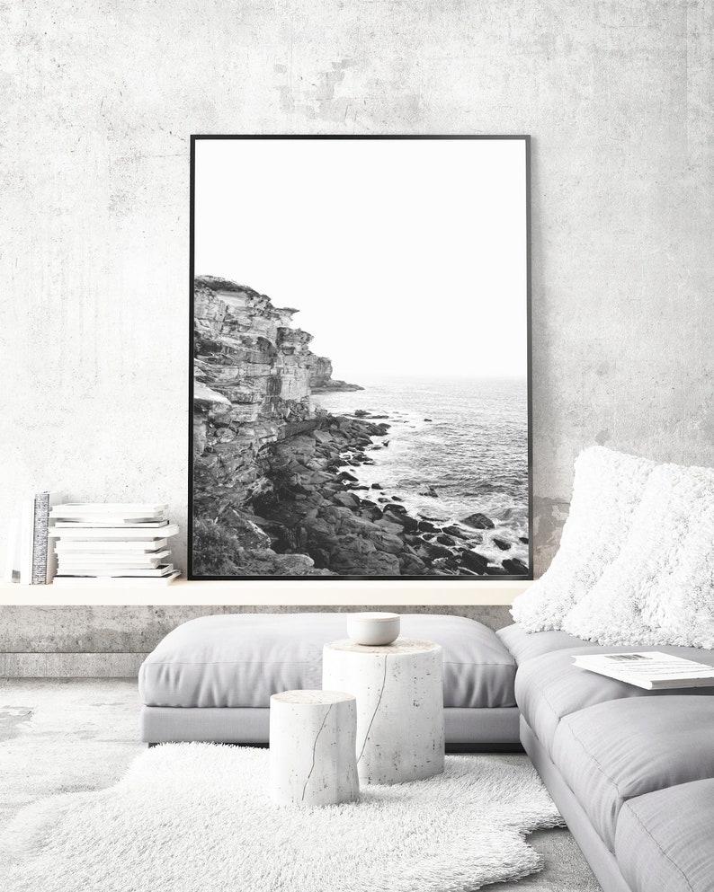 Coastal Wall Art Black and White Ocean Print Ocean Etsy