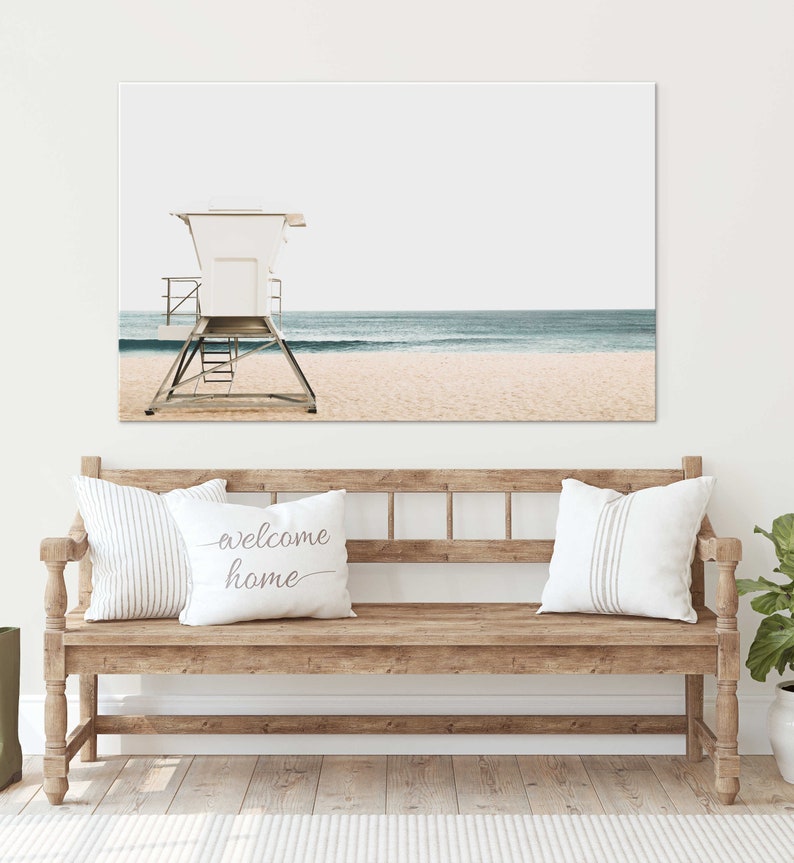Lifeguard Tower Beach Canvas Print, Coastal Photography, Oversized Wall Art image 3