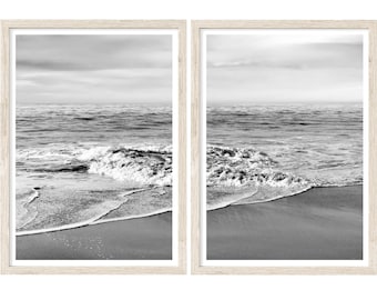 Coastal Wall Art, Set of 2, Beach Wall Art, Black and White Photography Prints, Large Wall Art Prints, Ocean Print Set, Beach Prints