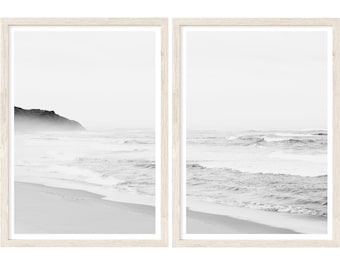 Coastal Wall Art, Set of 2 Prints, Beach Wall Art, Black and White Photography Prints, Large Wall Art Prints, Beach Print Set, Unframed Set