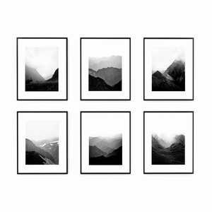 Mountain Wall Art, Set of 6 Prints, Landscape Photography Prints, Black and White Wall Art Prints, Nature Art