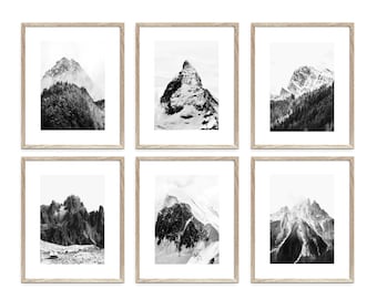 Mountain Wall Art, Set of 6 Prints, Mountain Photography Prints, Black and White Wall Art Prints, Nature Art, Landscape Posters