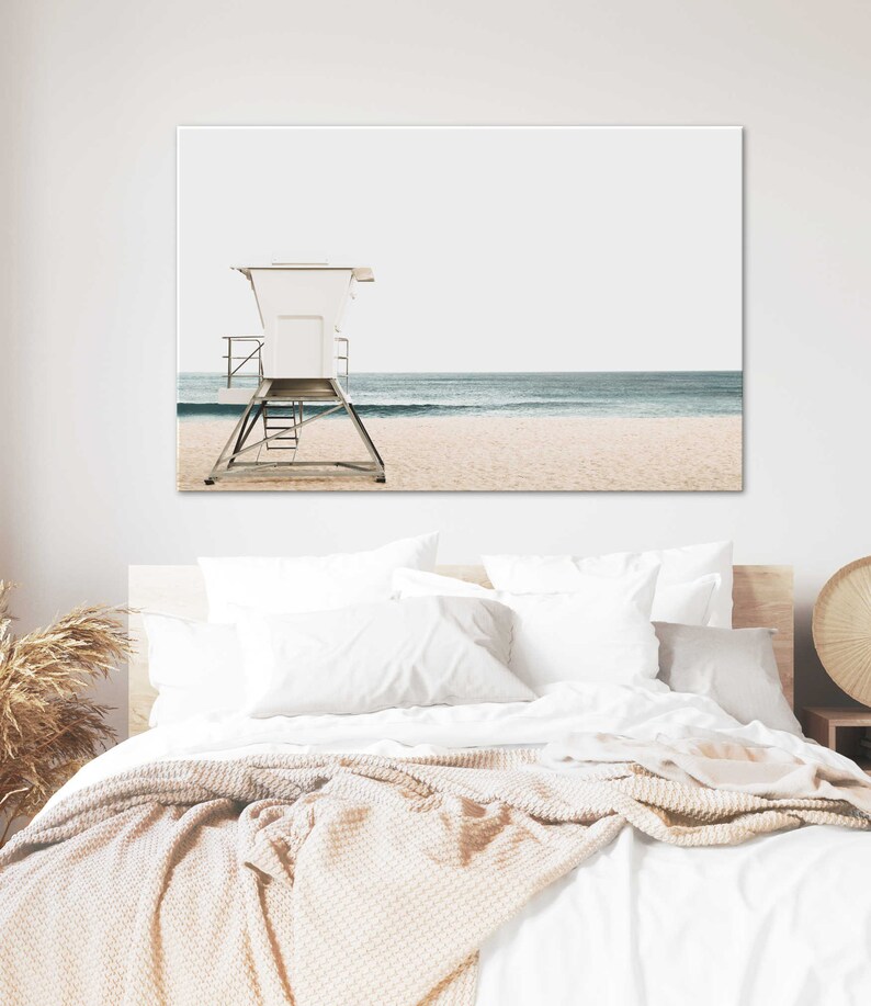 Lifeguard Tower Beach Canvas Print, Coastal Photography, Oversized Wall Art image 2