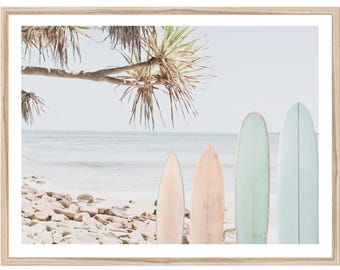 Coastal Beach Wall Art - Surfboard Photography Art Print - Pastel Wall Decor (Unframed)