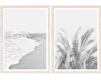 Coastal Wall Art, Set of 2 Prints, Large Wall Art Prints, Beach Photography Prints, Black and White Wall Art, Coastal Prints, Unframed Set