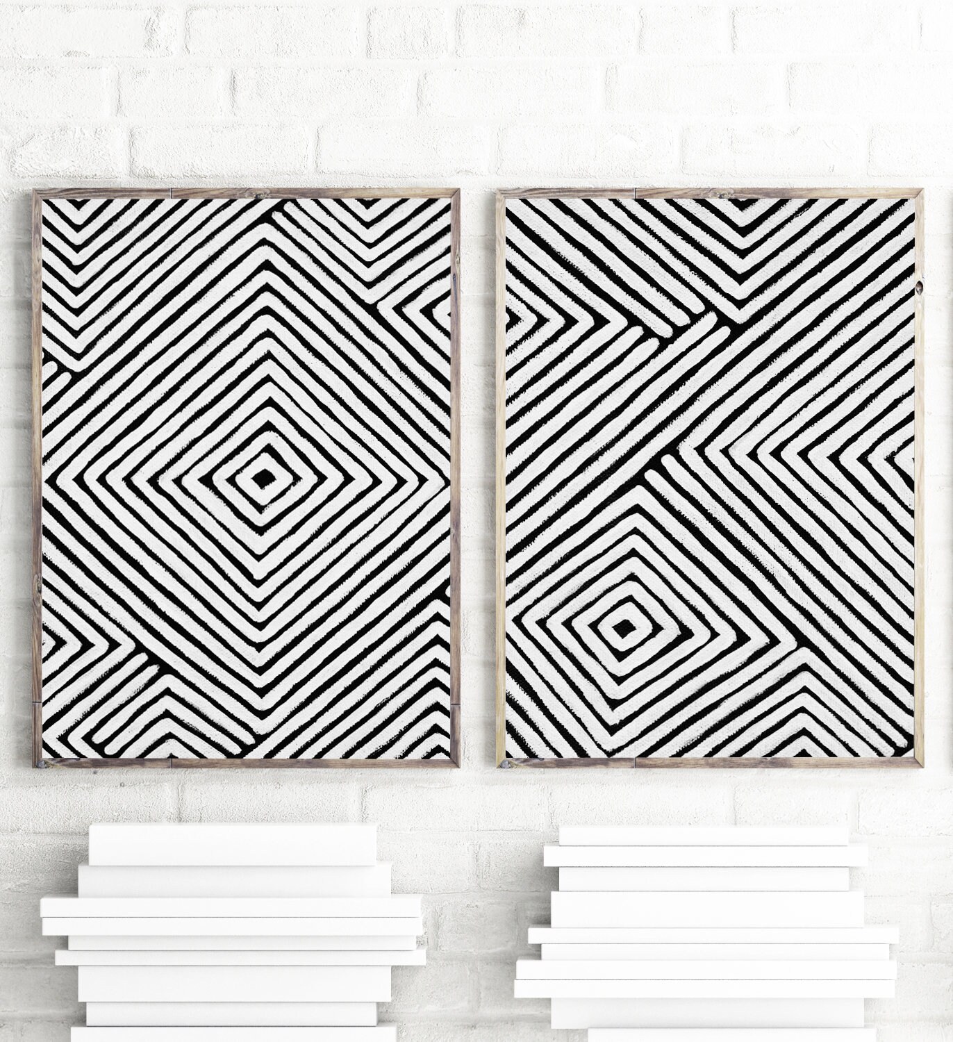 Abstract Art Print Set of 2 Prints Geometric Wall Art Etsy