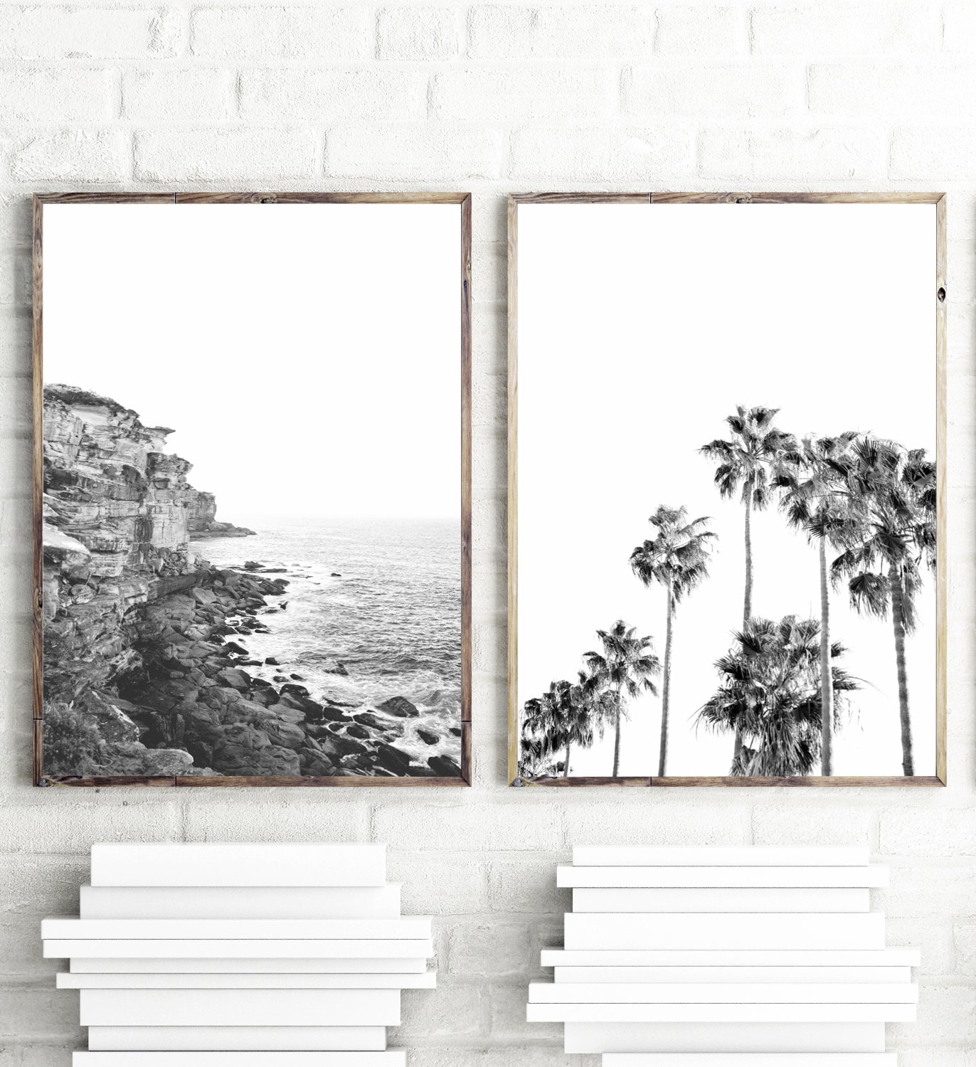 Coastal Wall Art Prints Set of 2 Beach Decor Black and | Etsy