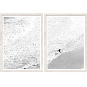 Surf Poster, Set of 2 Prints, Large Wall Art Prints, Black and White Photography Prints, Ocean Print, Coastal Wall Art