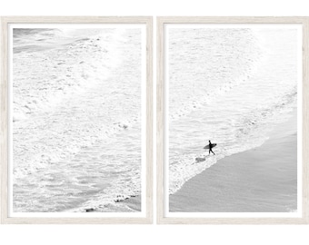 Surf Poster, Set of 2 Prints, Large Wall Art Prints, Black and White Photography Prints, Ocean Print, Coastal Wall Art, Unframed Print Set