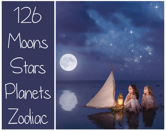 126 Magic Night Overlays - Starry Sky Overlays - Moon Overlays - Zodiac - Constellations - Photoshop Overlay - Stars Overlays - PNG Moons