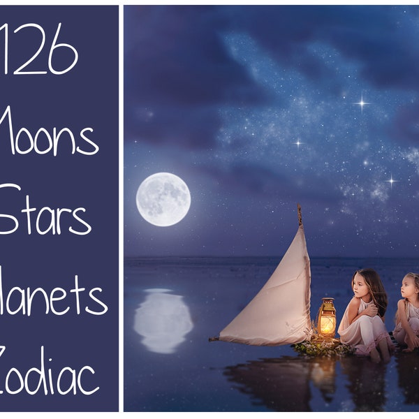 126 Magic Night Overlays - Starry Sky Overlays - Moon Overlays - Zodiac - Constellations - Photoshop Overlay - Stars Overlays - PNG Moons
