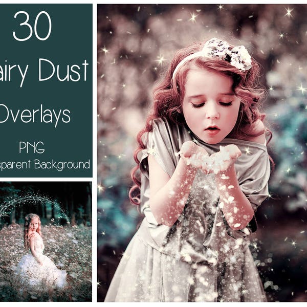 30 fairy Dust superpositions - PNG - fond Transparent - Sparkle Clip Art - paillettes Overlay - Angel Dust - poussière d’étoile - superposition de lumières magiques