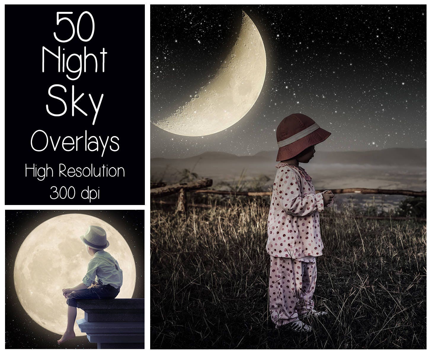 50 Night Sky Overlays - Starry Sky Textures - Moon Overlays - Digital Background - Photography Overlay - Stars - Milky Way - Magic Night