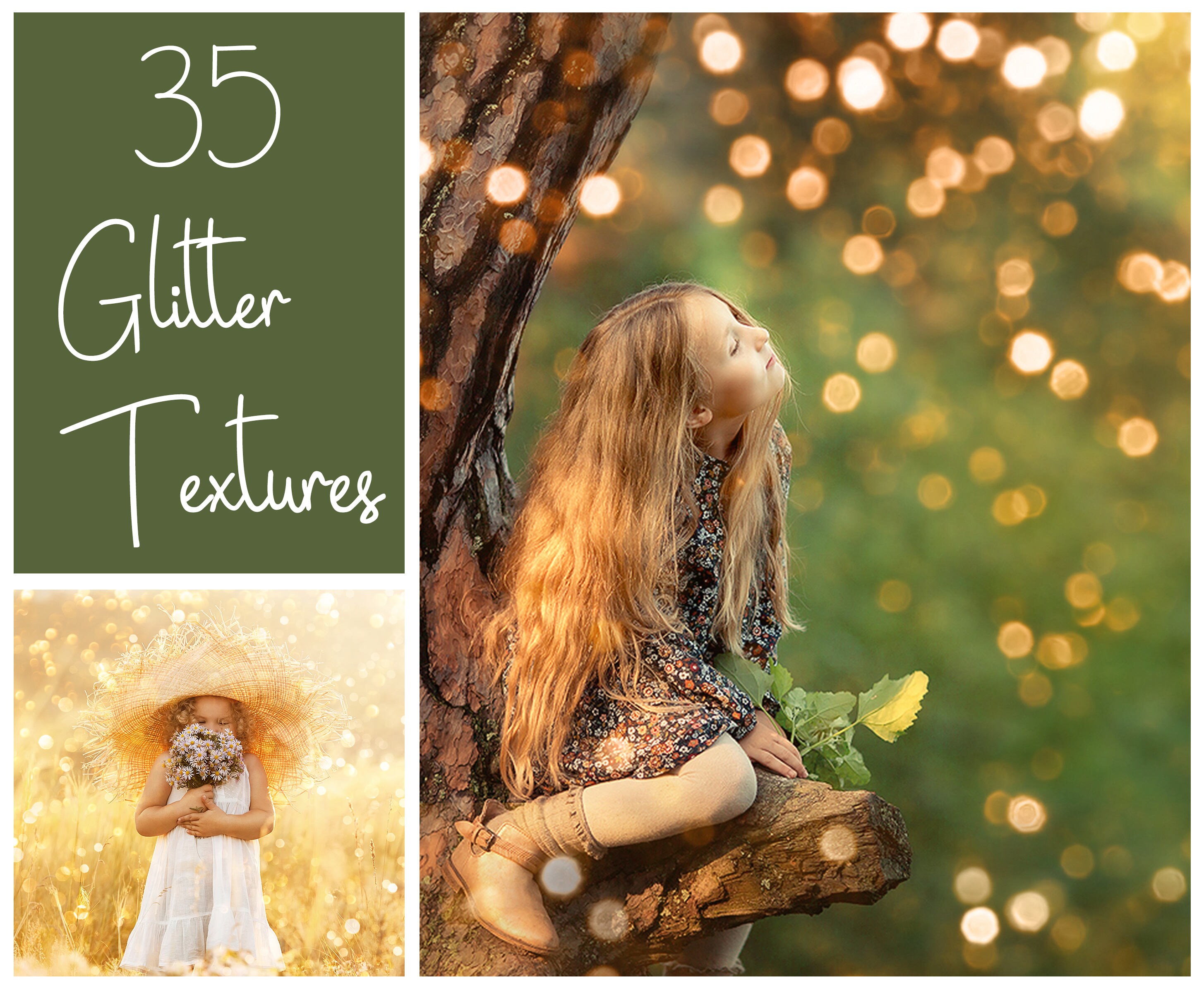 35 Glitter Textures - Glitter Overlays  - Shimmer Textures - Christmas Overlays - Gold Bokeh - Holiday Lights - Shine  - Sparkle Overlays