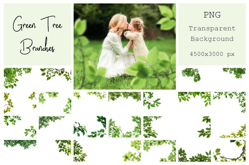 120 Green Branches Overlays Spring Overlays Tree Branches Spring Background Green Leaves Spring Garden PNG Photoshop Overlays zdjęcie 7