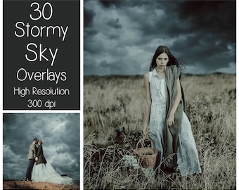 30 Stormy Sky Overlays - Cloudy Sky Textures - Rain - Photoshop Overlays - Overcast - Digital Background - Photography Overlay - Backdrop