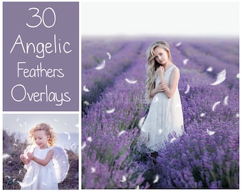 30 Angelic Feather Overlays - Photoshop Overlays - Feather Overlays - Angel Overlay - Photography Overlay - Feather PNG - White Feather