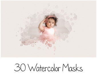 30 Watercolor Portrait Masks - Clipping Masks - Watercolor Overlays - Watercolor Brush - PNG Frame - Watercolor Textures - Photoshop Brushes