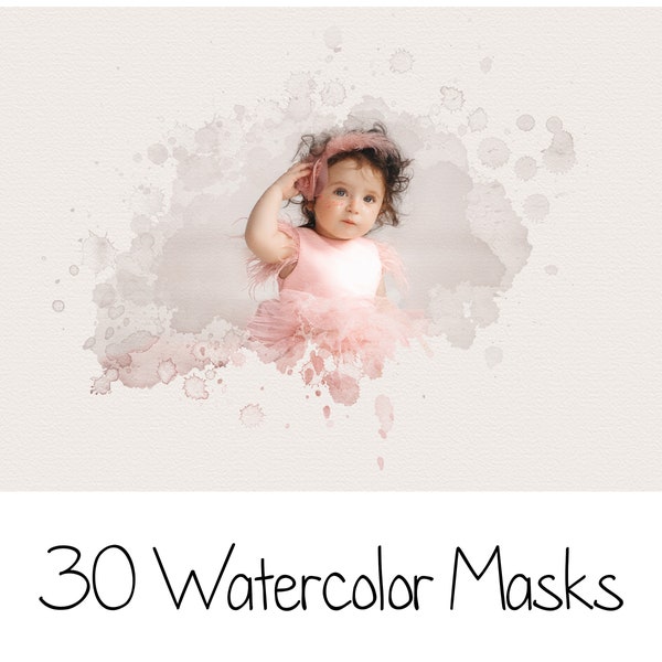 30 Watercolor Portrait Masks - Clipping Masks - Watercolor Overlays - Watercolor Brush - PNG Frame - Watercolor Textures - Photoshop Brushes