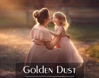 Gouden stof-overlays - drijvend stof - subtiel stof - gouddeeltjes - glitter - lichte lekken - Photoshop-overlay - jpeg