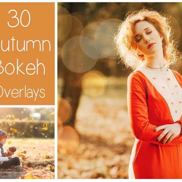 30 Autumn Bokeh Overlays - Gold Bokeh  - Light Textures - Fall Photoshop Overlays - Bokeh Textures - Sparkle Overlays  - PS Autumn Effects