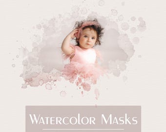30 Watercolor Portrait Masks - Clipping Masks - Watercolor Overlays - Watercolor Brush - PNG Frame - Watercolor Textures - Photoshop Brushes