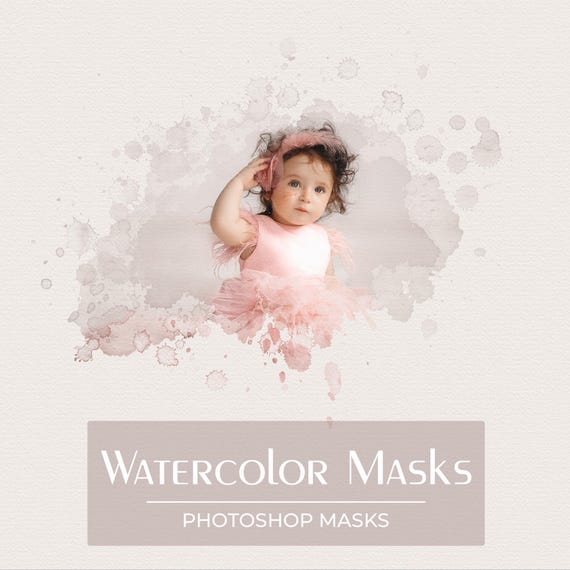 30 Watercolor Portrait Masks - Clipping Masks - Watercolor Overlays - Watercolor Brush - PNG Frame - Watercolor Textures - Photoshop Brushes