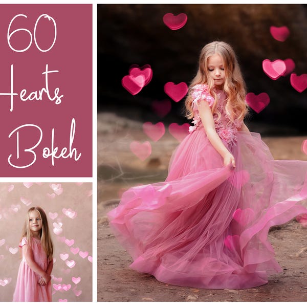 60 Hearts Bokeh Overlays - Valentines Overlays - Hearts Overlay - Gold - Pink - Red - Photoshop Overlay - Pink Bokeh - Hearts Background