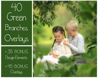 120 Green Branches Overlays - Spring Overlays - Tree Branches - Spring Background - Green Leaves - Spring Garden - PNG - Photoshop Overlays