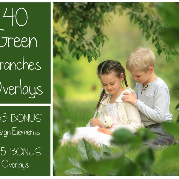 120 Green Branches Overlays - Spring Overlays - Tree Branches - Spring Background - Green Leaves - Spring Garden - PNG - Photoshop Overlays