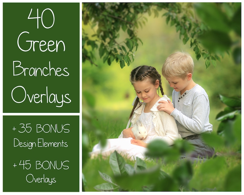 120 Green Branches Overlays Spring Overlays Tree Branches Spring Background Green Leaves Spring Garden PNG Photoshop Overlays zdjęcie 1