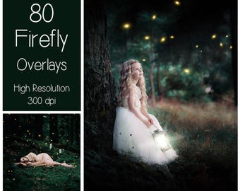 80 Firefly Overlays - Fairy Lights Overlays - Magic Overlays - Sparkle - Gold Firefly - Butterfly Overlays - Fairy Dust - Summer Bugs
