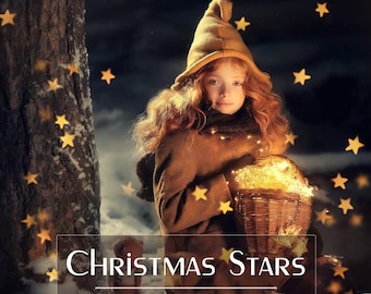 30 Gold Stars Overlays - Christmas Overlays - Gold Bokeh Overlay - Gold PS Overlays - Christmas Background - Photo Overlays for Photoshop