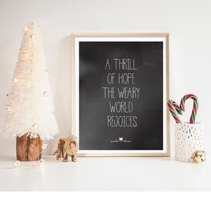 Thrill of hope. the weary world rejoices, Christmas print, Christmas digital art, blackboard art, Christmas digital wall art,
