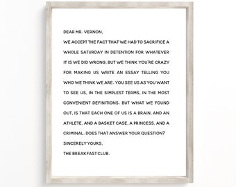 The Breakfast Club film quote dictionary page art print reading books literary