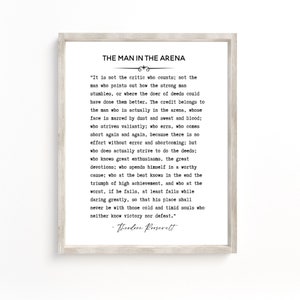 The Man In The Arena,Theodore Roosevelt Quotes,Inspirational Print,Poster,Printable Wall Art, Inspiring Speech, Digital Download.Living Room